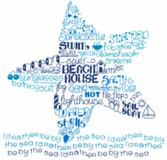 Imaginating - Let's Live By The Sea-Imaginating - Lets Live By The Sea, starfish, seastar, sand, sailboat, ocean, surf, sandcastle, cross stitch