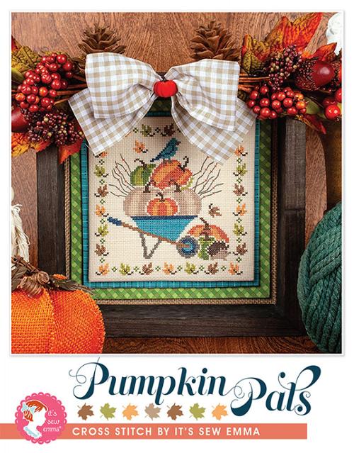 It's Sew Emma - Pumpkin Pals-Its Sew Emma - Pumpkin Pals, blue bird, wagon, hedgehod, leaves, autumn, fall, cross stitch