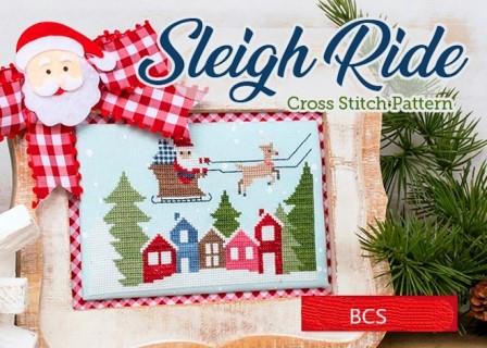 It's Sew Emma Stitchery - Sleigh Ride-Its Sew Emma Stitchery - Sleigh Ride, Santa Claus, Rudolf, Christmas Eve, pine trees, snow flakes, homes, cross stitch 