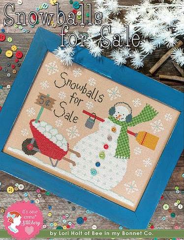It's Sew Emma Stitchery - Snowballs for Sale-Its Sew Emma Stitchery - Snowballs for Sale - snowman - snowlady - winter - wheelbarrow - snowflakes - cross stitch 