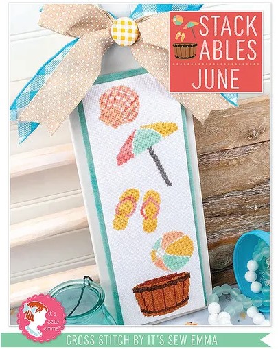 It's Sew Emma - Stackables 06 - June-Its Sew Emma - Stackables 06 - June, beach, umbrella, sea shell, flip flops, beach ball, sand, cross stitch 