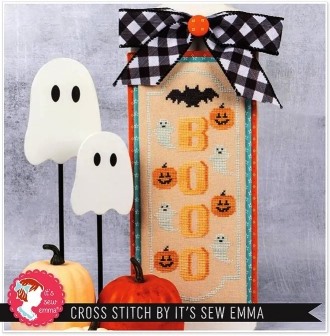 It's Sew Emma - Mini Simply Signs - Booo-Its Sew Emma - Mini Simply Signs - Booo, ghost, Halloween, bats, pumpkins, cross stitch 