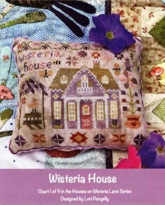 Pansy Patch Quilts and Stitchery - Houses on Wisteria Lane #01 - Wisteria House-Pansy Patch Quilts and Stitchery - Houses on Wisteria Lane 01 - Wisteria House, purple, bird, flowers, home, cross stitch