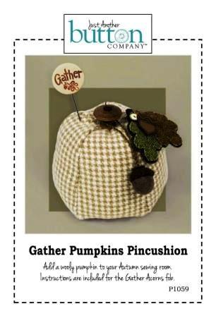 Just Another Button Company - Gather Pumpkins Pincushion Kit-Just Another Button Company - Gather Pumpkins Pincushion Kit, Thanksgiving, fall, wool, leaves, pins, needles, cross stitch