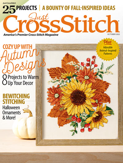 Just Cross Stitch - 2022 #5 Sept/Oct Issue-Just Cross Stitch - 2022 5 SeptOct Issue, fall, sunflowers, Autumn, leaves, projects, cross stitch 
