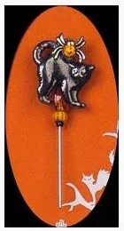 Just Nan - Charm Garden Pin - Spider Cat-Just Nan - Charm Garden Pin - Spider Cat, Halloween, cat, spiders, beads, pincushion, cross stitch