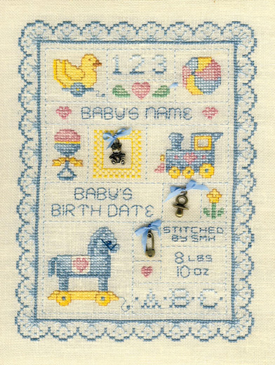 Sue Hillis Designs - Baby's Sampler - Cross Stitch Pattern with Charms-Sue Hillis Designs, Babys Sampler with charms, Cross Stitch Chart