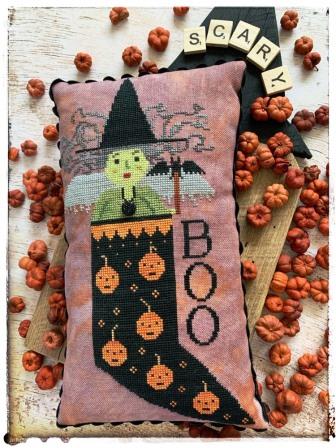 Lucy Beam - Halloween Angel-Lucy Beam - Halloween Angel, pumpkins, witch, stocking, bat, trick or treat, Halloween, cross stitch