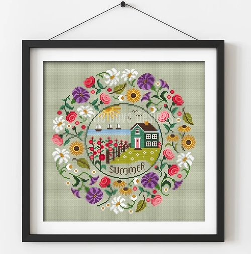 Little Dove Designs - Seasonal Circle Collection - Summer-Little Dove Designs - Seasonal Circle Collection - Summer, ocean, beach house, sailboats, flowers, cross stitch