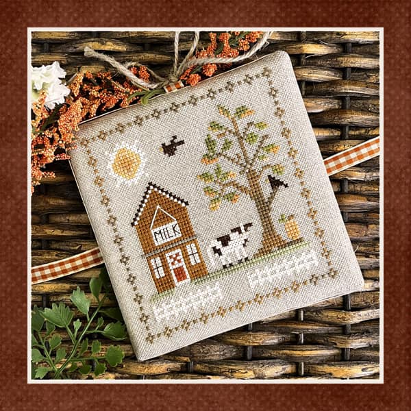 Little House Needleworks - Fall on the Farm Part 6 - With A Moo Moo Here-Little House Needleworks - Fall on the Farm Part 6 - With A Moo Moo Here, cows, pumpkin, crow, barn, cross stitch