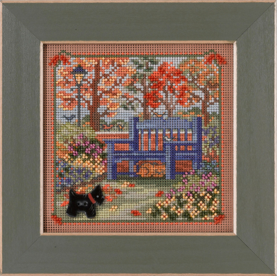 Mill Hill - Autumn Series - Country Lane - Autumn Bench-Mill Hill - Autumn Series - Country Lane - Autumn Bench, fall, leaves, park, perforated paper, cross stitch 
