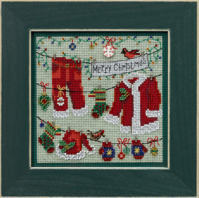 Mill Hill - Winter Series - Santa's Clothesline-Mill Hill - Winter Series - Santas Clothesline, Santa pants, Santa coat, Santa hat, drying, cardinal, beading, mittens, Christmas lights, cross stitch