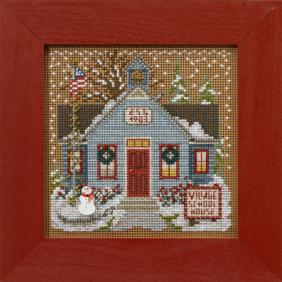 Mill Hill - Christmas Village - School House Kit-Mill Hill - Christmas Village - School House Kit, winter, snowman, button, beads, perforated paper, cross stitch 