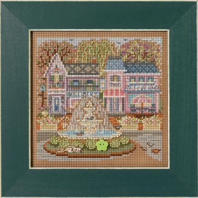 Mill Hill - Spring Series - Main Street Town Square-Mill Hill - Spring Series - Main Street Town Square, fountain, willow tree, millery, cross stitch