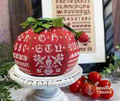 Needle & Moss - Tomato, Tomahto-Needle  Moss - Tomato, Tomahto, pin cushion, cross stitch, sampler, 2026 Needlework Marketplace Release 