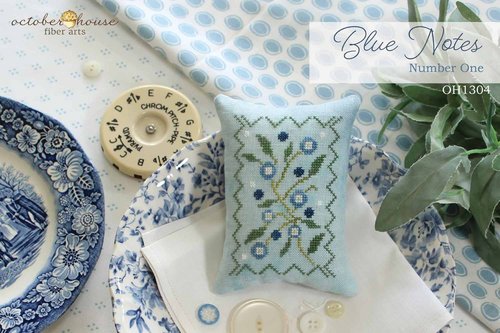 October House - Blue Notes Number One-October House - Blue Notes Number One, flowers, blues, cross stitch 