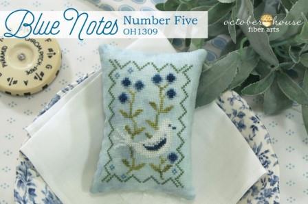 October House - Blue Notes Number 5-October House - Blue Notes Number 5, white bird, birds, flowers, pillow, blues, cross stitch 