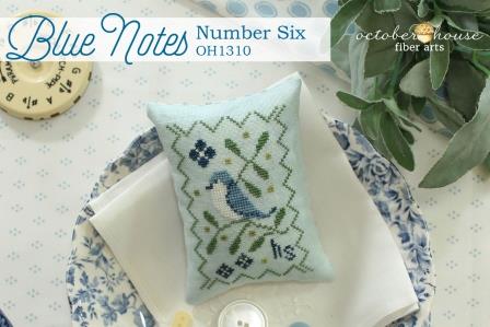 October House - Blue Notes Number 6-October House - Blue Notes Number 6, blue, birds, flowers, pillow, cross stitch