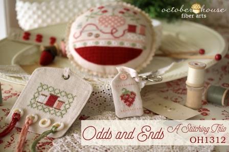 October House - Odds and Ends-October House - Odds and Ends, pincushion, thread keep, scissor fob, mothr of pearl, cross stitch