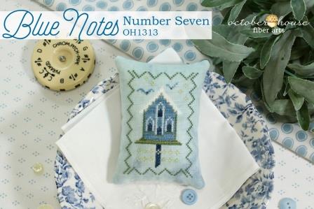 October House - Blue Notes Number 7-October House - Blue Notes Number 7, birdhouse, blues, ornaments, pillows, cross stitch