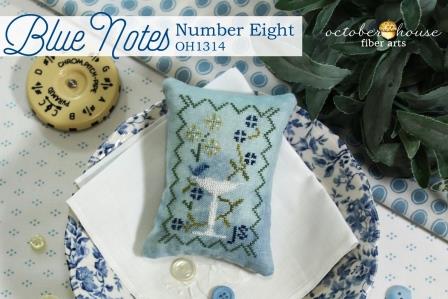 October House - Blue Notes Number 8-October House - Blue Notes Number 8, birdbath, birds, pillow, ornament, cross stitch