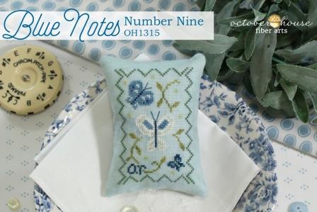 October House - Blue Notes Number 9-October House - Blue Notes Number 9, butterfly, pillow, flowers, blues, cross stitch