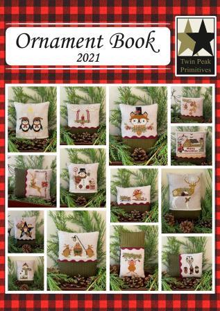 Twin Peak Primitives - 2021 Ornaments-Twin Peak Primitives - 2021 Ornaments, deer, snowman, trees, woodland, star, penguin,  Christmas, cross stitch,  farm, 