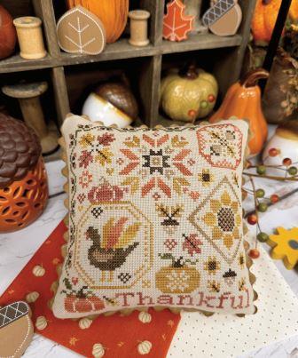 Primrose Cottage Stitches - Thankful Quaker-Primrose Cottage Stitches - Thankful Quaker, turkey, sunflower, pumpkins, acorn, cross stitch 
