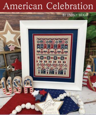 Primrose Cottage Stitches - American Celebration-Primrose Cottage Stitches - American Celebration, USA, houses, American flag, American, patriotic, red white  blue, cross stitch