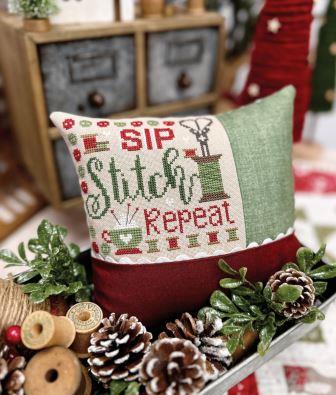 Primrose Cottage Stitches - Sip, Stitch, Repeat-Primrose Cottage Stitches - Sip, Stitch, Repeat, cross stitch, hobby, relaxing, coffee, 