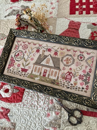 Pansy Patch Quilts and Stitchery - Quaker Farmhouse NASHVILLE EXCLUSIVE-Pansy Patch Quilts and Stitchery - Quaker Farmhouse NASHVILLE EXCLUSIVE, bunny, flowers, garden, squirrel, hearts, Nashville Needlework market 2026