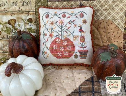 Pansy Patch Quilts and Stitchery - Autumn Crow-Pansy Patch Quilts and Stitchery - Autumn Crow, pumpkin, crow, fall, flowers, cross stitch. Autumn garden,  