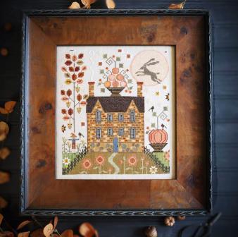 Plum Street Samplers - Autumn Moon-Plum Street Samplers - Autumn Moon, fall, rabbit, moon, night, pumpkin, house, cross stitch