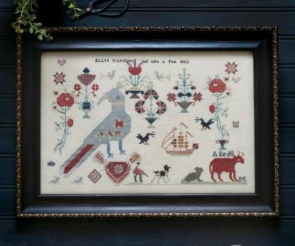 Plum Street Samplers - Red Bird & Odd Bird-Plum Street Samplers - Red Bird  Odd Bird, sampler, Ellen Pilkinton, , sampler, flowers, animals, cross stitch, reproduction, 