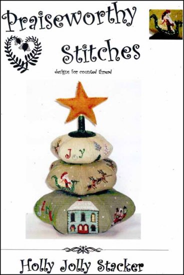 Praiseworthy Stitches - Holly Jolly Stacker-Praiseworthy Stitches - Holly Jolly Stacker, Christmas, pin cushion, Santa Claus, reindeer, cross stitch, 