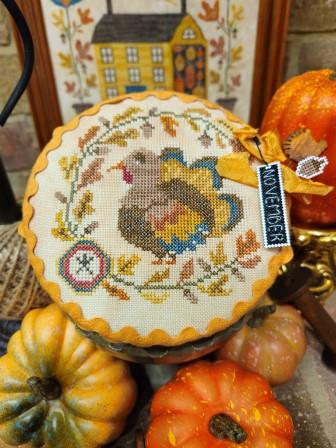 Quaint Rose Needlearts - Pin Drum Shorties - 11 Turkey-Quaint Rose Needlearts - Pin Drum Shorties - 11 Turkey, Thanksgiving, gather, family, pin cushion, cross stitch, 2026 Needlework Marketplace Release, pumpkin pie, 