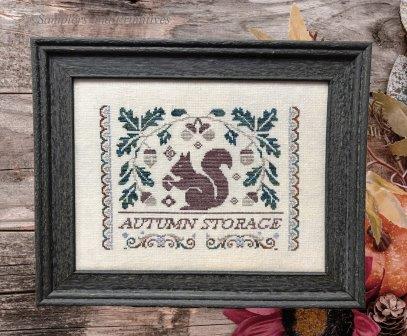 Samplers and Primitives - Autumn Storage-Samplers and Primitives - Autumn Storage, squirrel, acorns, fall, autumn, harvest, cross stitch 