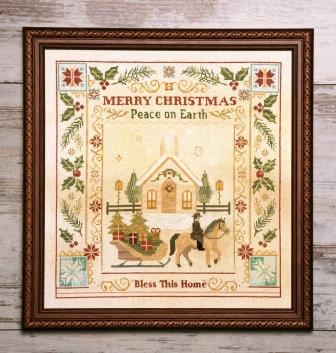 Samplers and Primitives - Christmas Blessings-Samplers and Primitives - Christmas Blessings, peace, faith, home, horse drawn carriage, Christmas, cross stitch