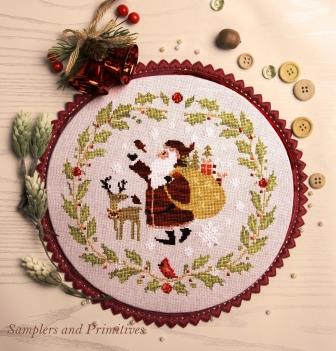 Samplers and Primitives - Santa and Friends-Samplers and Primitives - Santa and Friends, Santa Claus, reindeer, Christmas, gifts, wreath, Christmas Eve, cross stitch 