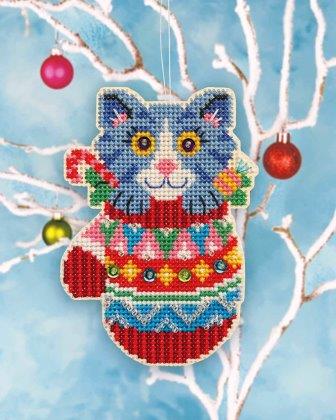 Satsuma Street - Mitten Kitten Kit-Satsuma Street - Mitten Kitten Kit, kitty, cat, Christmas, ornament, beading, stocking, cross stitch 