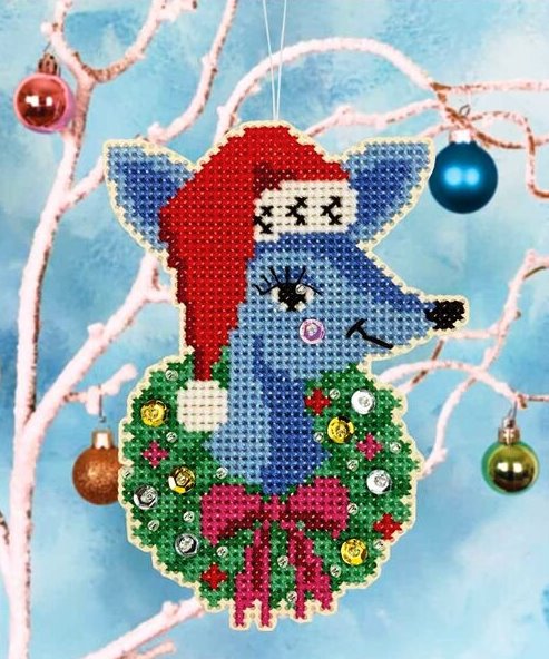 Satsuma Street - Deer Santa Kit-Satsuma Street - Deer Santa, kit, Christmas, Christmas wreath, ornaments, decorations, beads, sequins, cross stitch