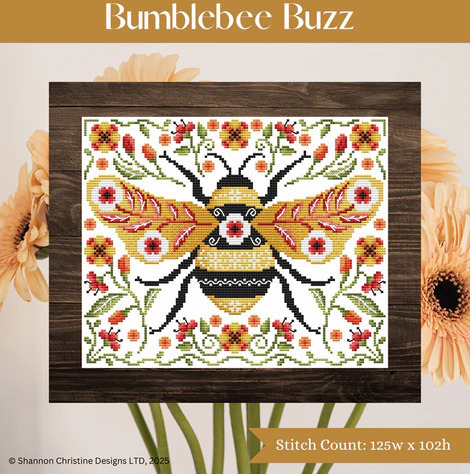 Shannon Christine Designs - Bumblebee Buzz-Shannon Christine Designs - Bumblebee Buzz, insects, honey, queen, nectar, bee hive, flowers, cross stitch