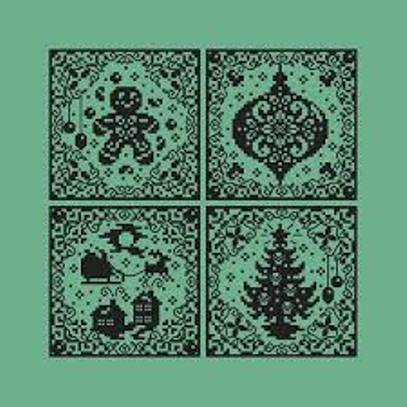 Shannon Christine Designs - Christmas Silhouette Ornaments-Shannon Christine Designs - Christmas Silhouette Ornaments, gingerbread man, Santa Claus, Christmas tree, ornament, monochromatic, Christmas, cross stitch