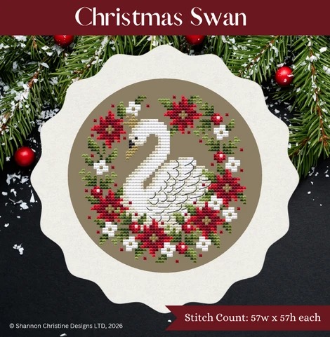 Shannon Christine Designs - Christmas Swan-Shannon Christine Designs - Christmas Swan, poinsettias, flowers, bird, cross stitch 