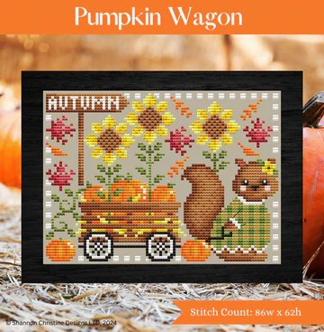 Shannon Christine Designs - Pumpkin Wagon-Shannon Christine Designs - Pumpkin Wagon, pumpkins, squirrel, sunflowers, fall, autumn, leaves, cross stitch