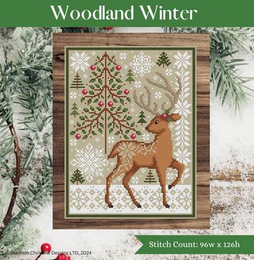 Shannon Christine Designs - Woodland Winter-Shannon Christine Designs - Woodland Winter, snow, snowflakes, deer, tree, forest, winter, cross stitch