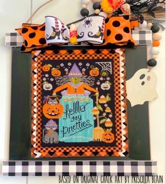 Stitching With The Housewives - All Jarred Up - Hello My Pretties-Stitching With The Housewives - All Jarred Up - Hello My Pretties, Mason jar, pumpkins, witch, Halloween, cat, cross stitch, 