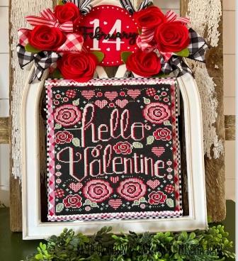 Stitching With The Housewives - Kitchen Chalk Series - Hello Valentine-Stitching With The Housewives - Kitchen Chalk Series - Hello Valentine, Valentines Day, flowers, love, romance, marriage, cross stitch
