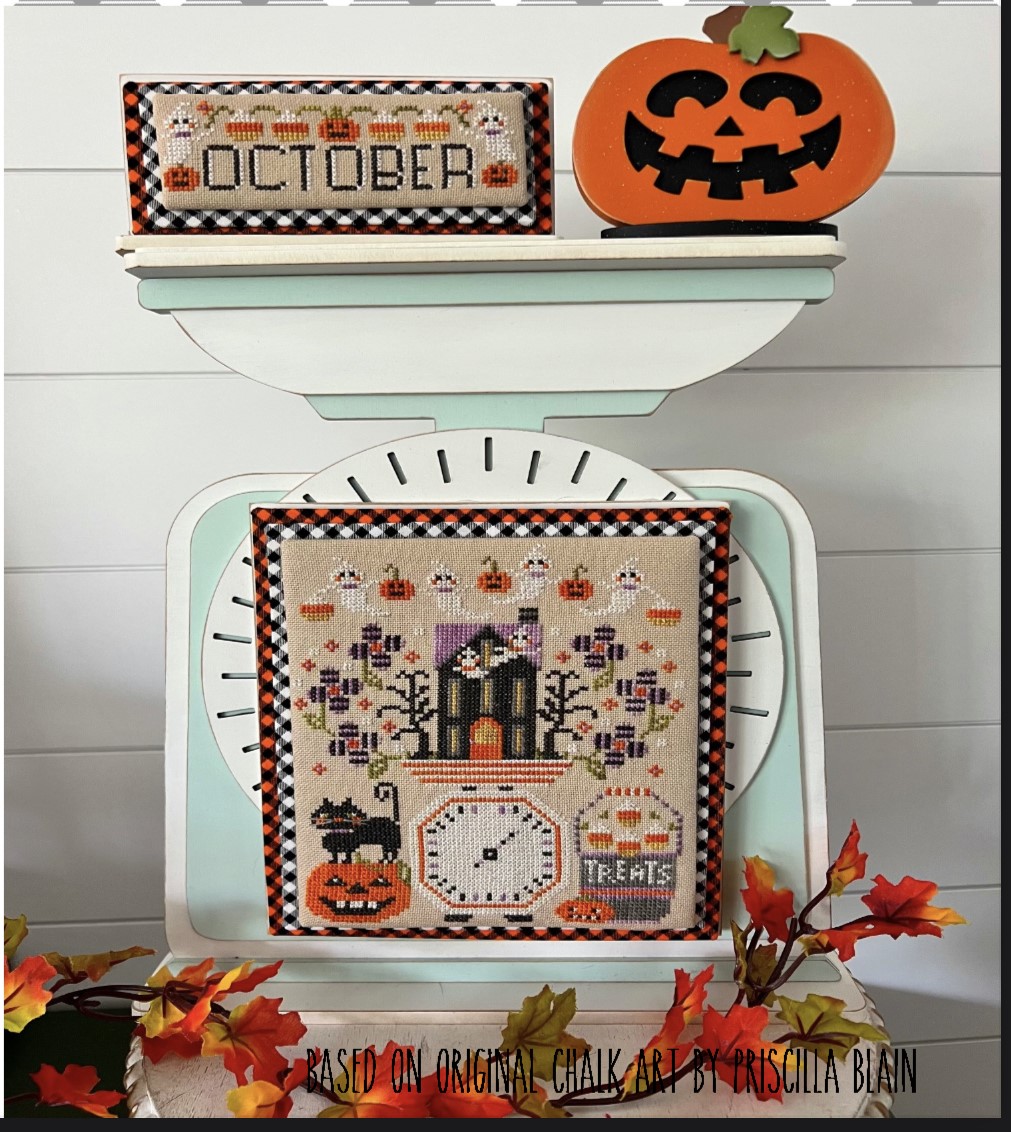 Stitching With The Housewives - Monthly Weigh In - 10 October-Stitching With The Housewives - Monthly Weigh In - 10 October, fall, autumn, Halloween, baking, kitchen, scale, harvest, cross stitch