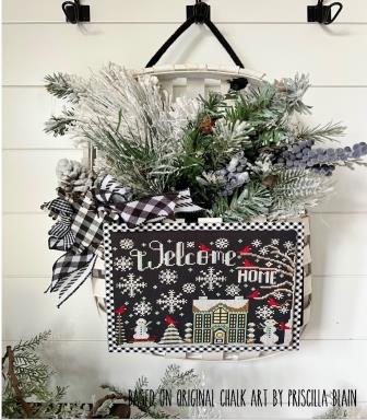 Stitching With The Housewives - Welcome Home - Winter-Stitching With The Housewives - Welcome Home - Winter, snow, snowman, trees, winter, home, cross stitch 